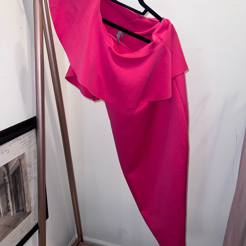 ASOS Hot Pink One-Shoulder Ruffle Dress
